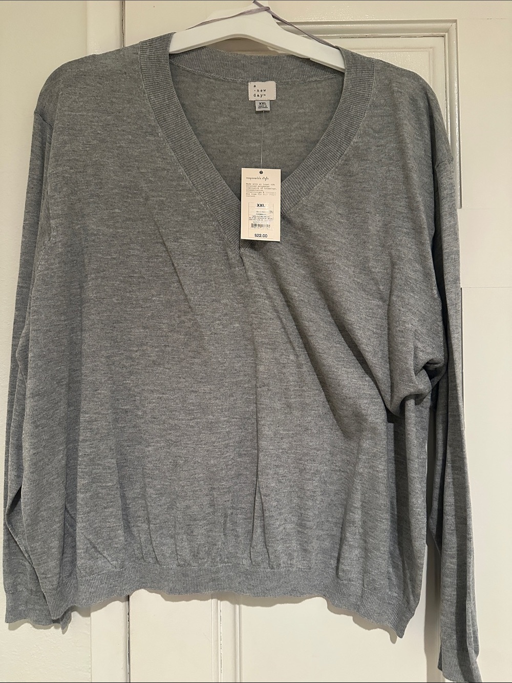 Eileen Fisher Light Gray V-Neck Long Sleeve Sweater